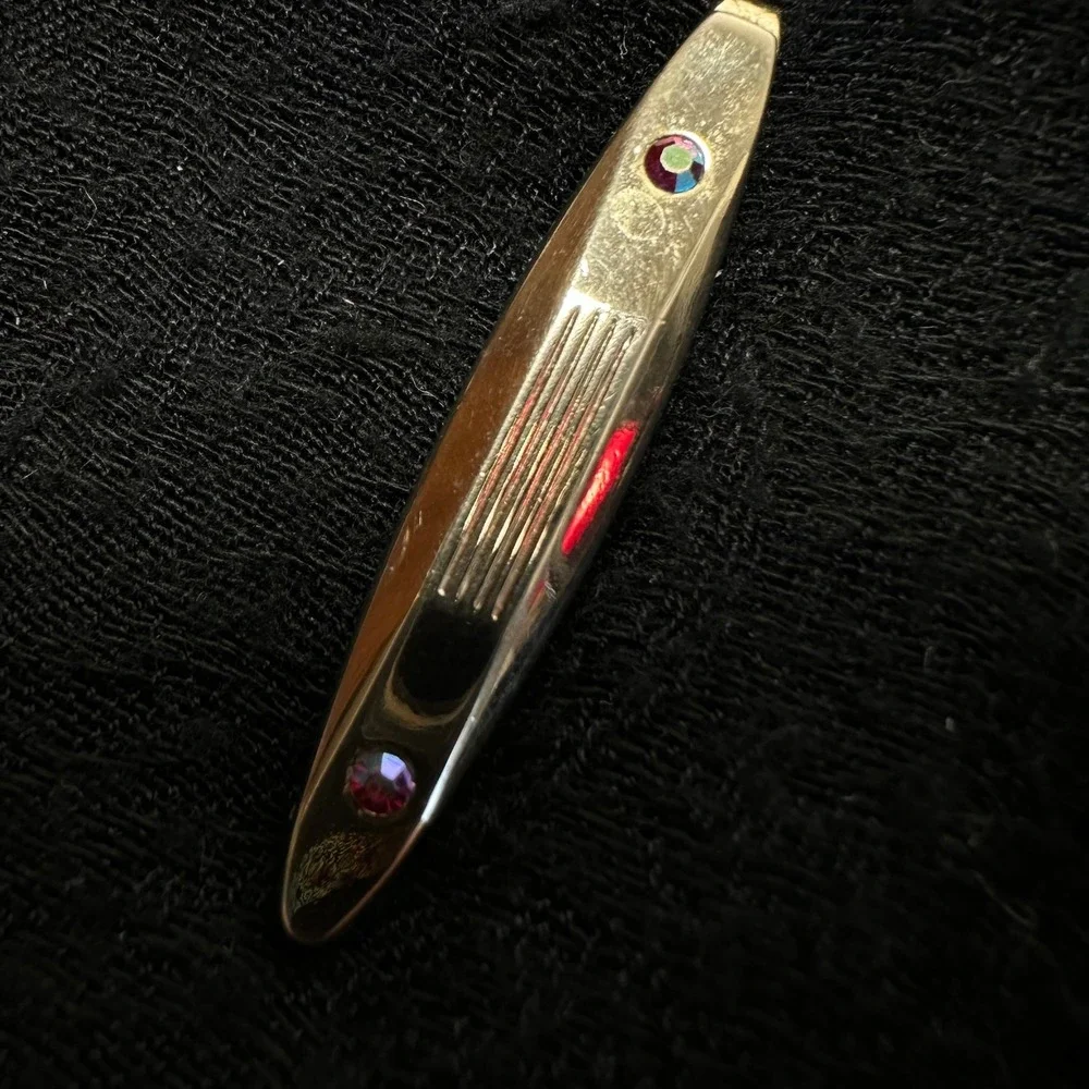 Vintage‎ Gold Tone Tie Clip Red Aurora Rhinestone Mid Century Mens Bar